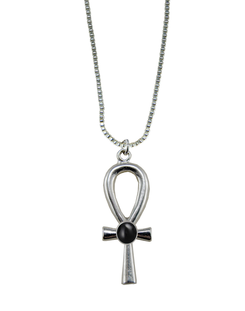Sterling Silver Egyptian Ankh Pendant With Black Onyx